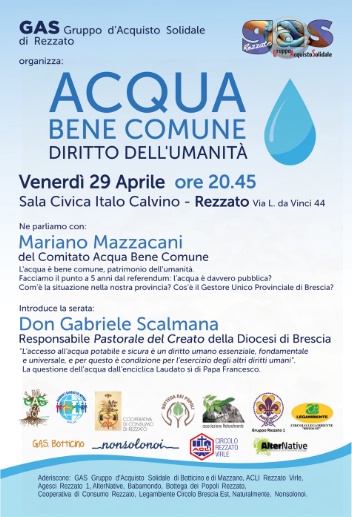 Incontro a Rezzato sull'acqua bene comune